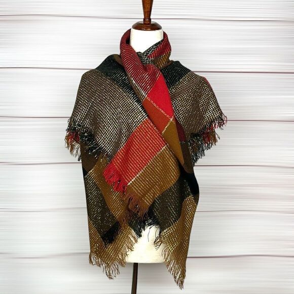 NWOT Ben Goodman Vintage Large Plaid Sparkly Square Scarf Shawl made in Japan - Picture 5 of 8